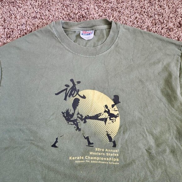 Vintage Karate Championship T-Shirt Green Size LARGE Kung Fu Dragon Asian - Picture 1 of 7